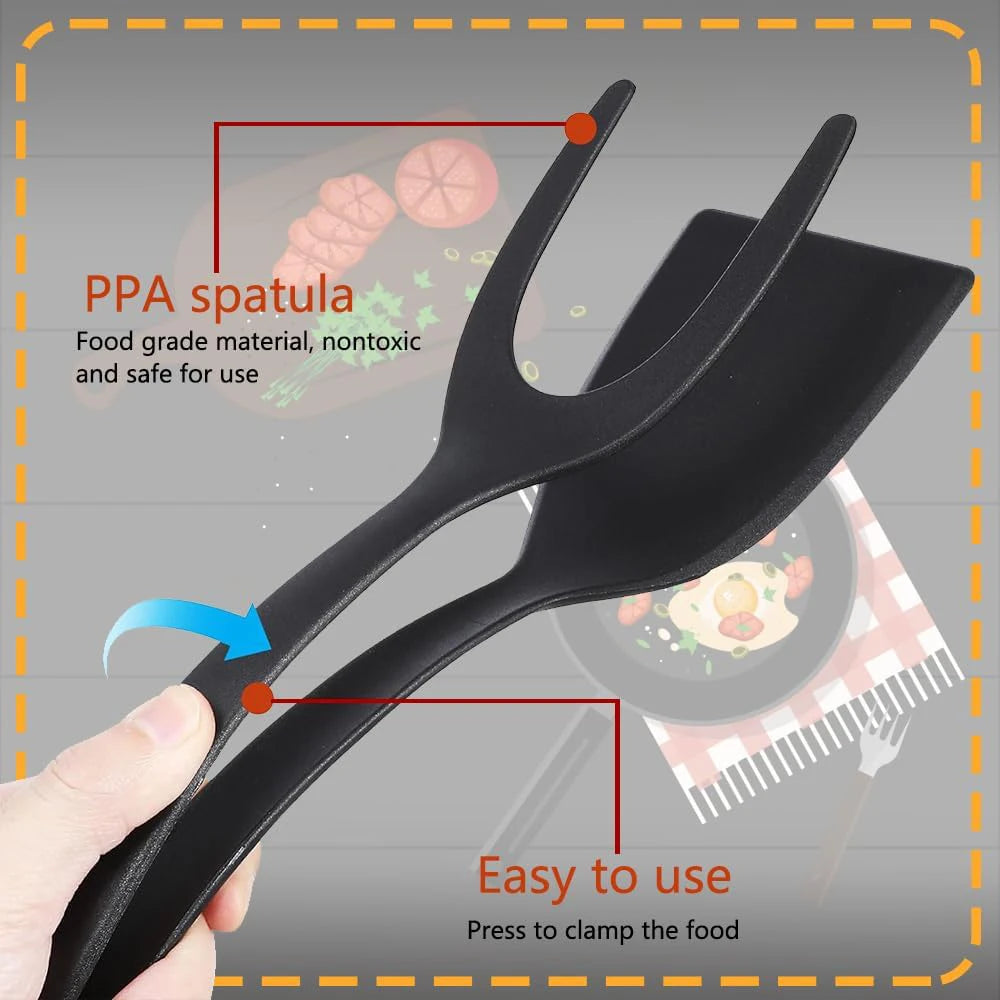 Neuer 2-in-1-Griffwender mit Zange, Eierwender, Nylon-Antihaftbeschichtung, ideal zum Zubereiten von Pfannkuchen, Fisch, French Toast und Omeletts.