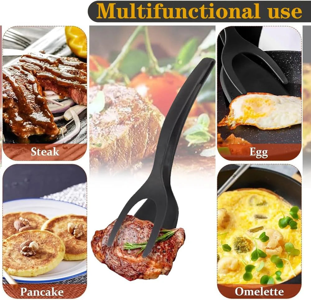 Neuer 2-in-1-Griffwender mit Zange, Eierwender, Nylon-Antihaftbeschichtung, ideal zum Zubereiten von Pfannkuchen, Fisch, French Toast und Omeletts.