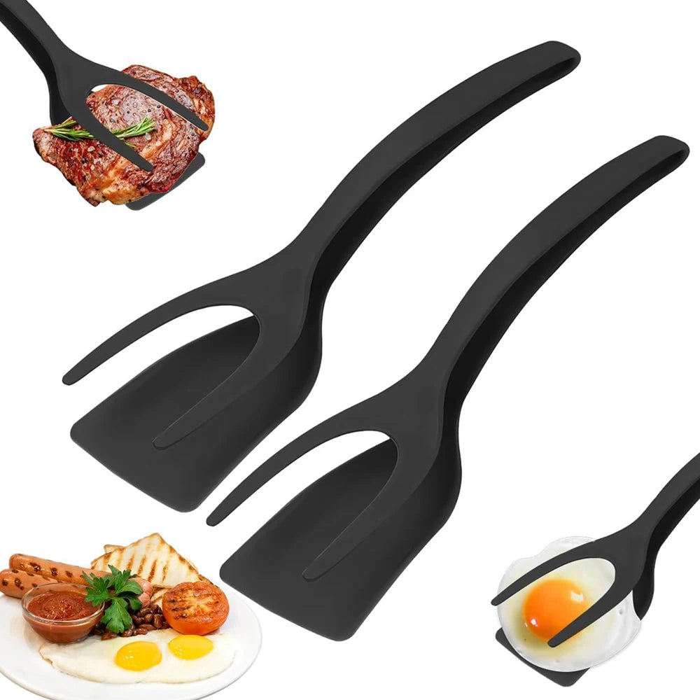 Neuer 2-in-1-Griffwender mit Zange, Eierwender, Nylon-Antihaftbeschichtung, ideal zum Zubereiten von Pfannkuchen, Fisch, French Toast und Omeletts.